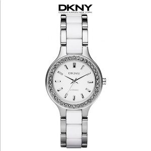 DKNY White and Silver Ceramic Watch with Crystal Face